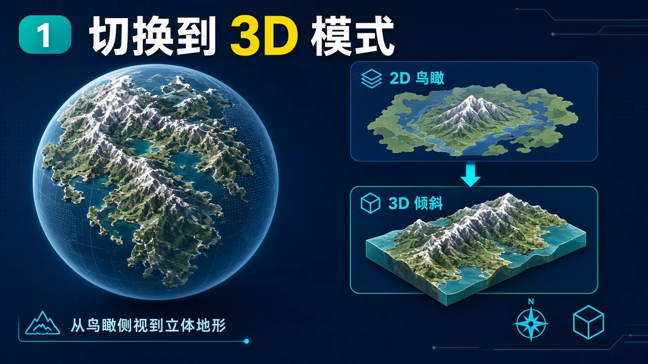 Google Earth 怎么切换到 3D 模式？地形与建筑浏览方法