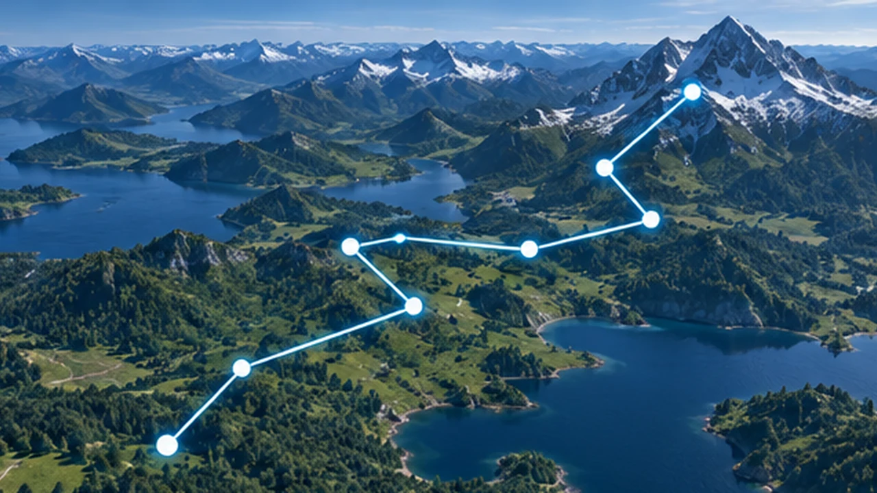 山地与湖区多节点路径距离测量示意