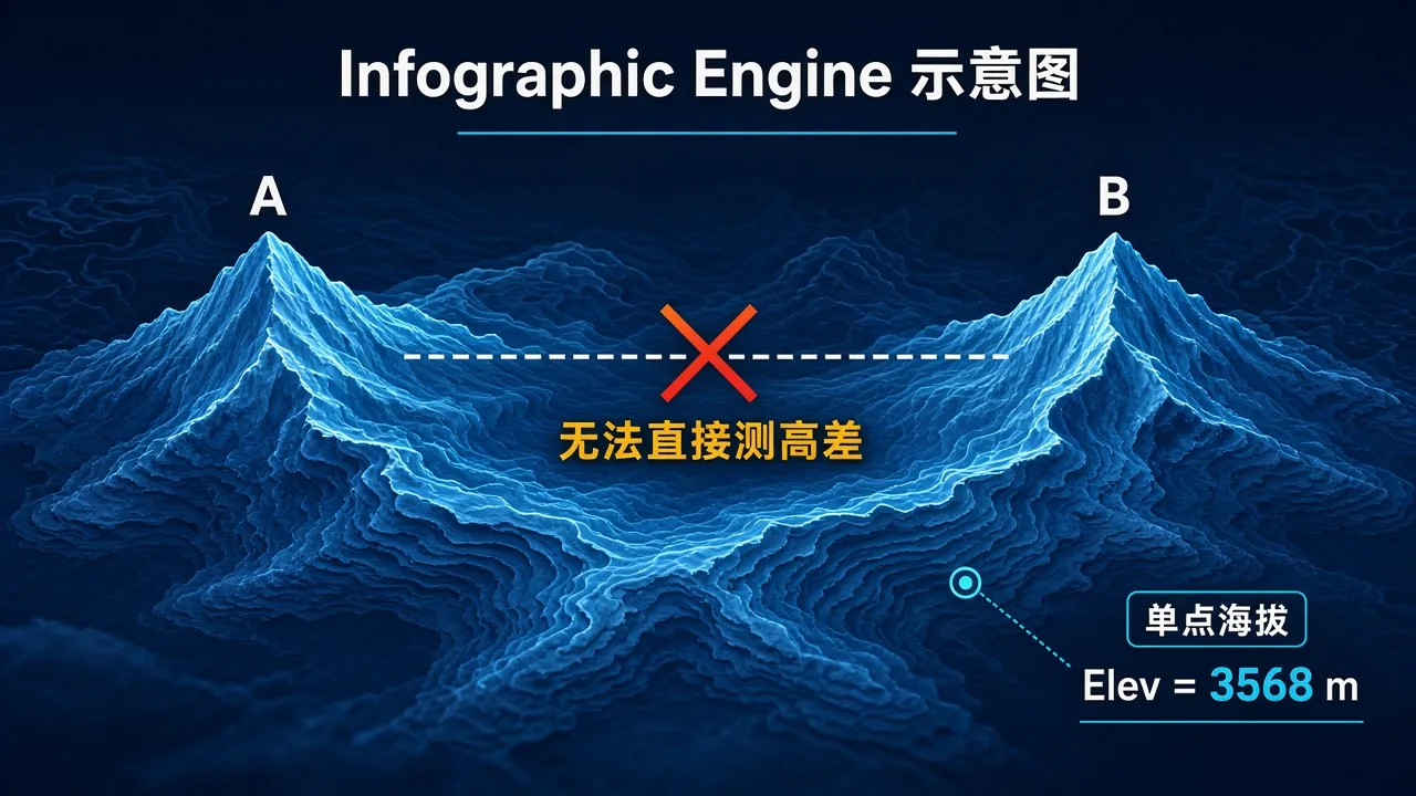 Google Earth 无法直接测量两点高差的信息图