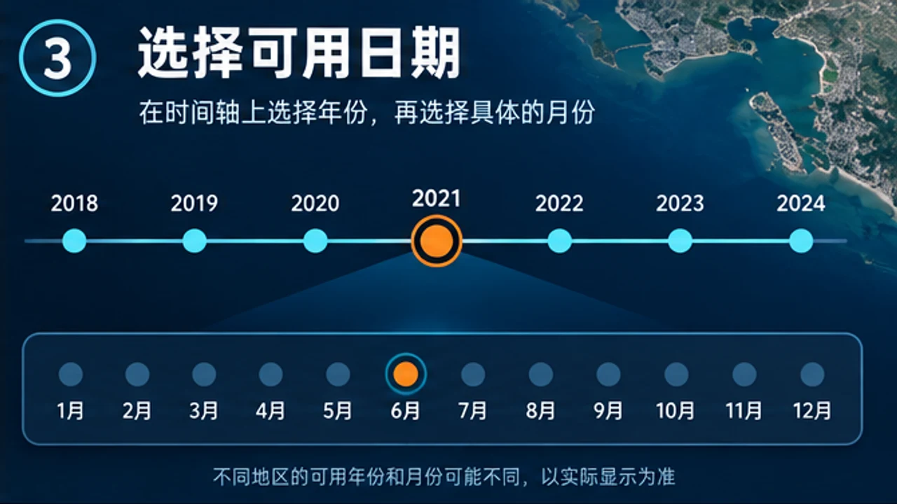 Google Earth 历史影像年份与月份时间轴信息图