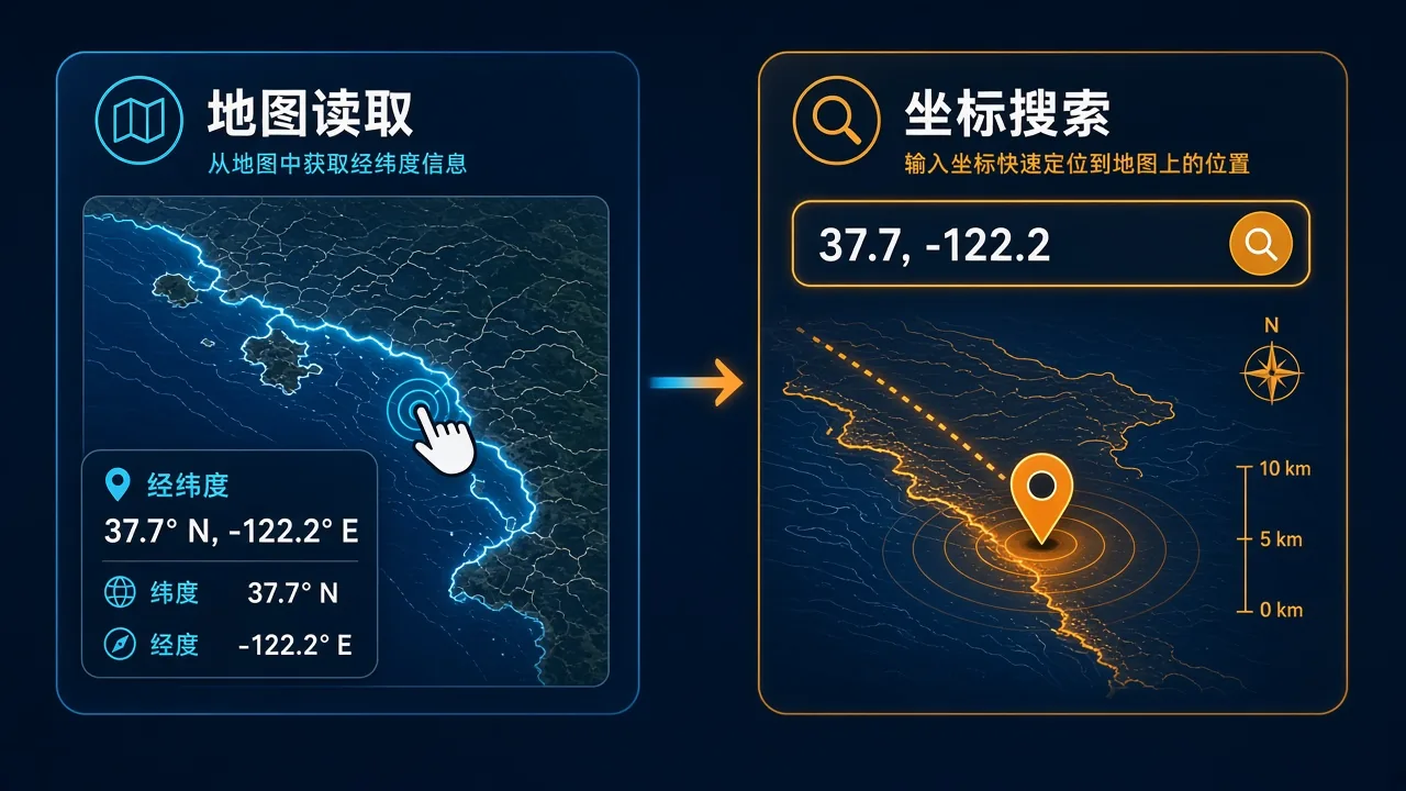 鼠标读取经纬度与用坐标搜索地点对照信息图