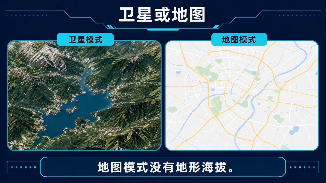卫星模式看地表与地图模式看道路对照信息图