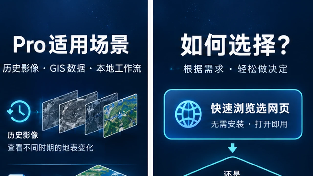 根据快速浏览、历史影像和本地工作流选择 Google Earth 版本