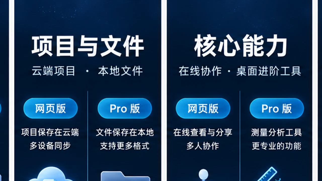 Google Earth 网页版云端项目与 Pro 本地文件和工具对比信息图