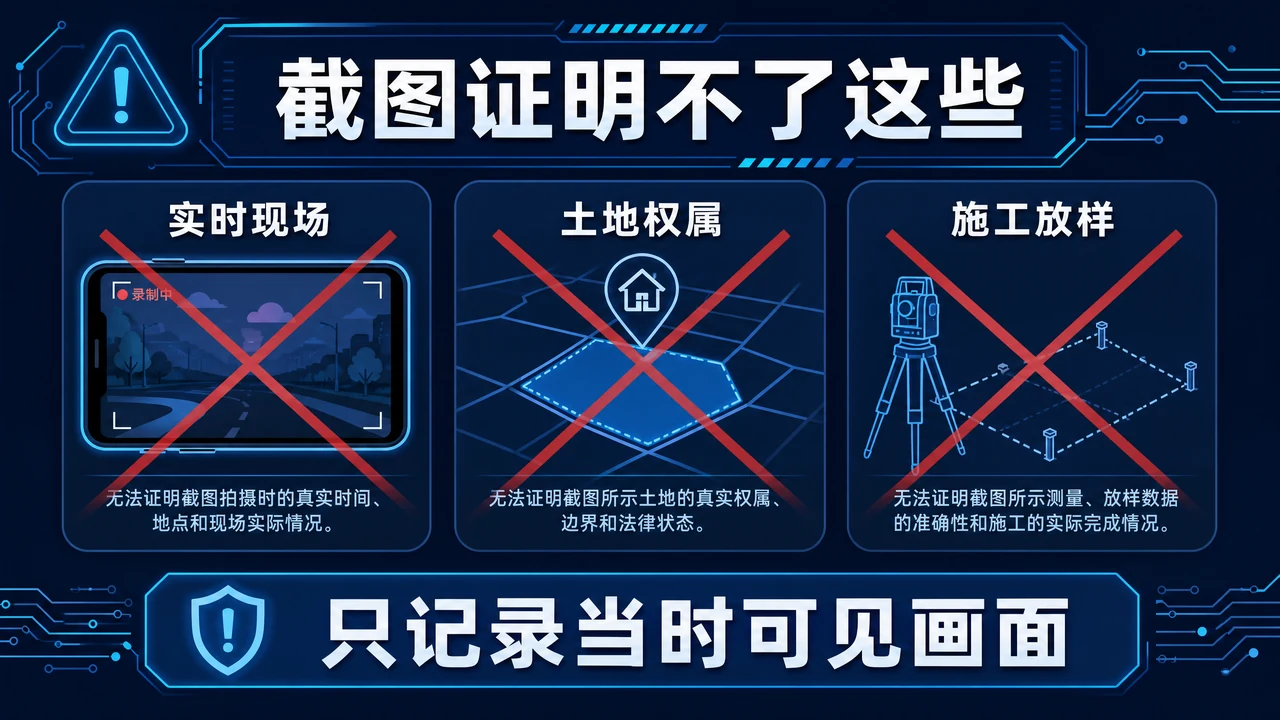 截图不能证明实时现场土地权属和施工放样的信息图