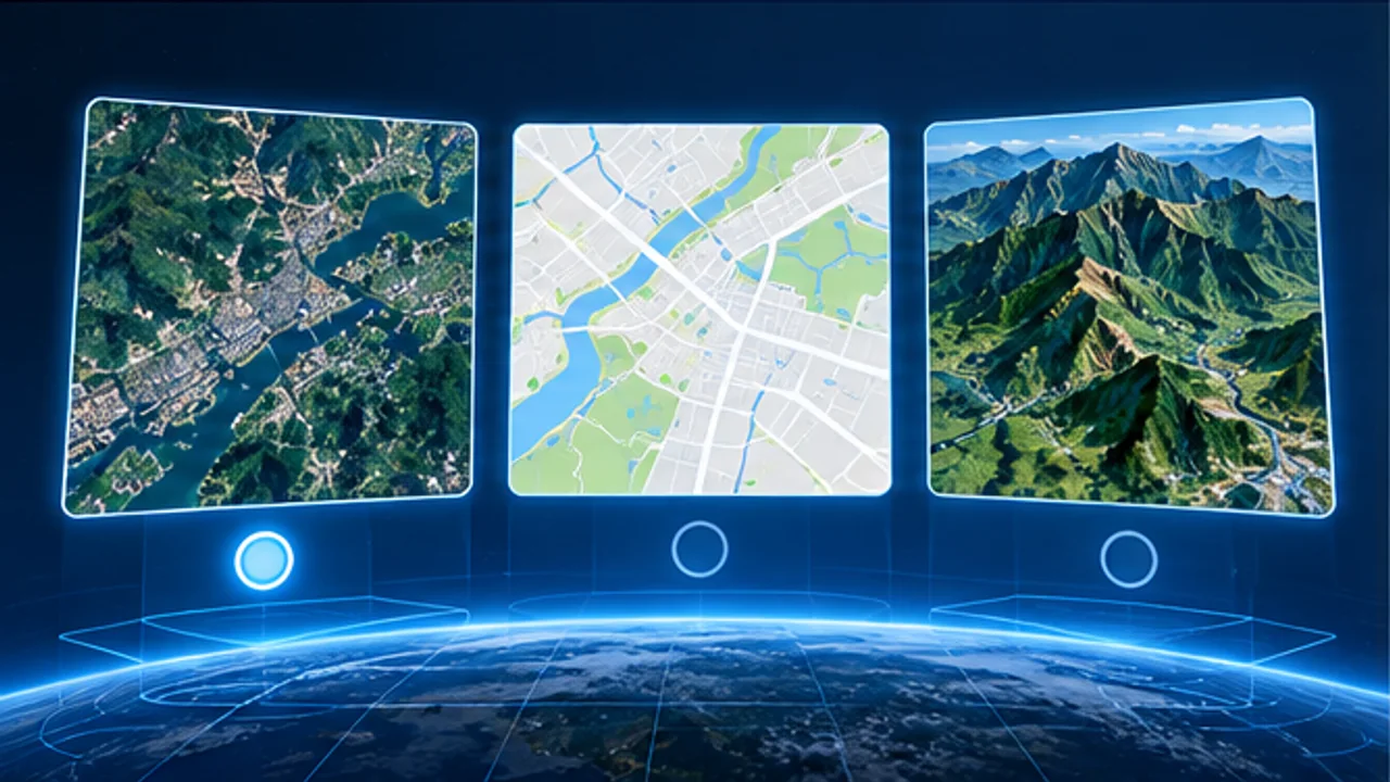 卫星地图电子地图和三维地形图层示意