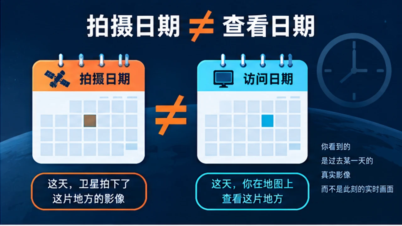 卫星影像拍摄日期与地图查看日期区别信息图