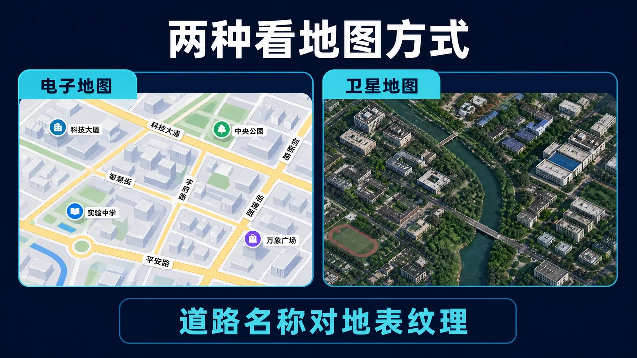 卫星地图和电子地图有什么区别？看影像与查道路怎么选