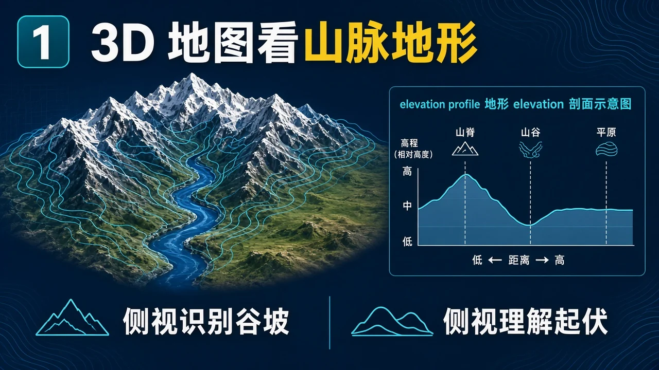 3D 地图怎么看山脉和地形?俯视与倾斜视角的用法